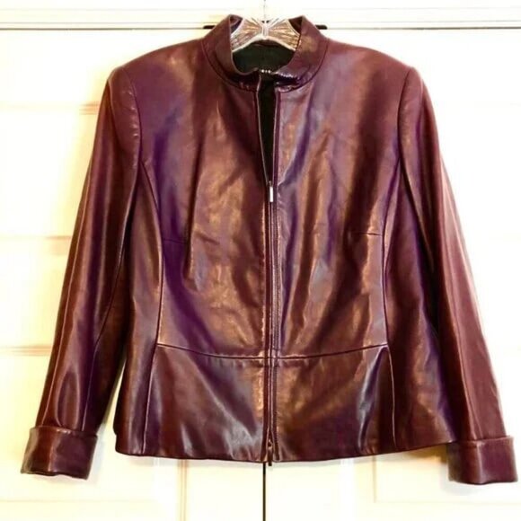 New AKRIS Aubergine Lambskin Leather Bomber Jacket 12 Made in Italy MSRP $3990 - Picture 2 of 9
